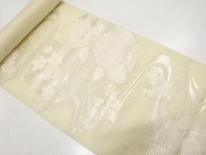 アンティーク　絽　流水に紫陽花・菊・桔梗模様織り出し　名古屋帯地反物